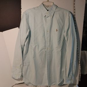 Ralphe Lauren Long Sleeve Button Front Classic Fit Size 16 Green Pinstripe Shirt